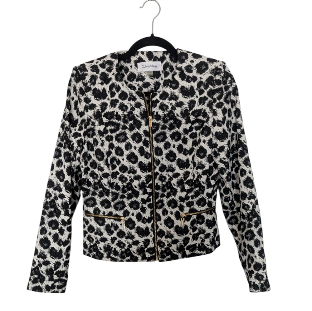 Calvin Klein Black & White Leopard Zip-Front Jacket